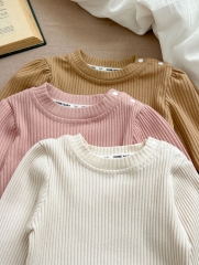 2024 Infant Baby Girls Solid Colors Long-sleeve Undershirt Wholesale