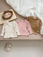 2024 Infant Baby Girls Solid Colors Long-sleeve Undershirt Wholesale