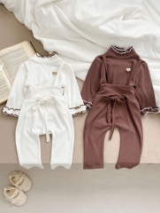 Infant Baby Girls Solid Colors  Long-sleeved Combo Overalls In Sets Wholesale