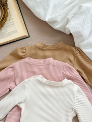 2024 Infant Baby Girls Solid Colors Long-sleeve Undershirt Wholesale