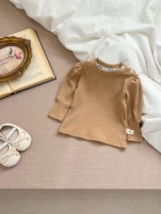 2024 Infant Baby Girls Solid Colors Long-sleeve Undershirt Wholesale