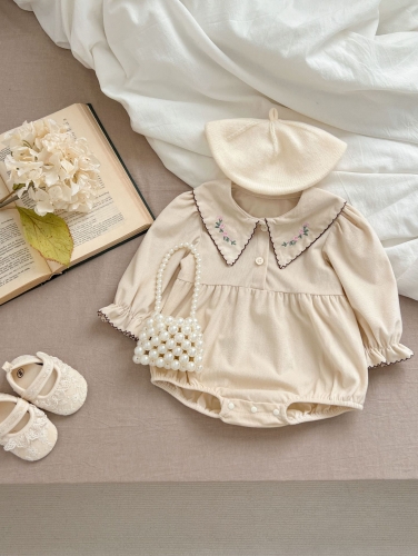 Infant Baby Girls Jacquard Embroidery Long Sleeve One Piece In New Spring Wholesale