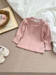 2024 Infant Baby Girls Solid Colors Long-sleeve Undershirt Wholesale
