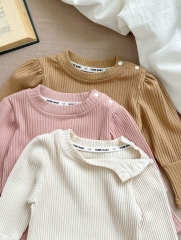 2024 Infant Baby Girls Solid Colors Long-sleeve Undershirt Wholesale