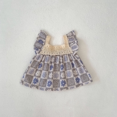 2024 Infant Baby Girls Floral Print Crewneck Sleeveless Tops With Shorts Sets In Summer Wholesale