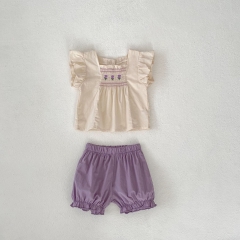 2024 Infant Baby Girls Jacquard Embroidery Tops With Shorts Sets In Summer Wholesale