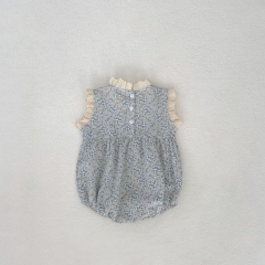 Infant Baby Girls Floral Combo Laces Crewneck Sleeveless One Piece In Summer Wholesale