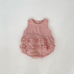 Infant Baby Girls Pink Crewneck Sleeveless One Piece In Summer Wholesale