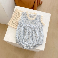 Infant Baby Girls Floral Combo Laces Crewneck Sleeveless One Piece In Summer Wholesale