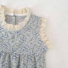 Infant Baby Girls Floral Combo Laces Crewneck Sleeveless One Piece In Summer Wholesale