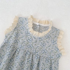 Infant Baby Girls Floral Combo Laces Crewneck Sleeveless One Piece In Summer Wholesale