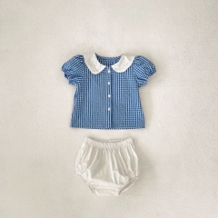 2024 New Summer Infant Baby Girls Grid Tops With Shorts Sets Wholesale