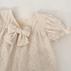 2024 New Summer Ins Infant Baby Girls Big Bowknot  Tops With Shorts Sets Wholesale