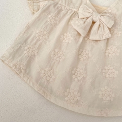 2024 New Summer Ins Infant Baby Girls Big Bowknot  Tops With Shorts Sets Wholesale