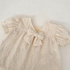 2024 New Summer Ins Infant Baby Girls Big Bowknot  Tops With Shorts Sets Wholesale