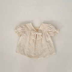 2024 New Summer Ins Infant Baby Girls Big Bowknot  Tops With Shorts Sets Wholesale