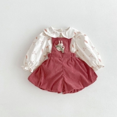 In New Spring Infant Baby Girls Rabbit Shirt Combo Corduroy One Piece Wholesale