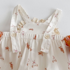 New Spring Ins Infant Baby Girls Laces Undershirt Combo Cartoons Overalls In Sets Wholesale