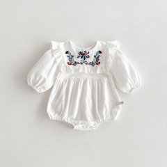 New Arrivals Infant Baby Girls Jacquard Embroidery Long Sleeve One Piece Wholesale