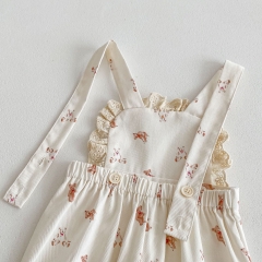 New Spring Ins Infant Baby Girls Laces Undershirt Combo Cartoons Overalls In Sets Wholesale