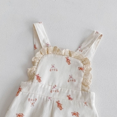 New Spring Ins Infant Baby Girls Laces Undershirt Combo Cartoons Overalls In Sets Wholesale