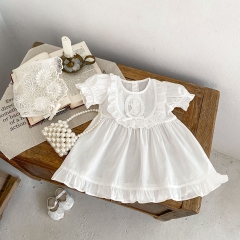 2024 New Arrivals Infant Baby Girls Laces Round-collars Dress Wholesale