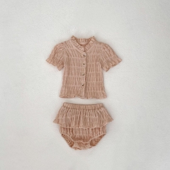 2024 New Summer Infant Baby Girls Solid Colors Tops With Shorts Sets Wholesale