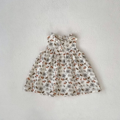 2024 New Summer Infant Baby Girls Floral Crewneck Sleeveless Dress Wholesale