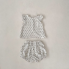 2024 New Summer Infant Baby Girls Polka Dot Crewneck Sleeveless Tops With Shorts Sets Wholesale