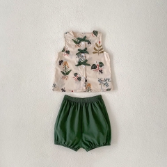 New Arrivals Infant Baby Girls Leaf Around Tops With Shorts Sets Wholesale