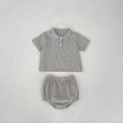 2024 New Summer Infant Baby Girls Stripe Top With Shorts Sets Wholesale