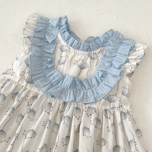 2024 New Summer Infant Baby Girls Dandelion Print Crewneck Sleeveless Dress Wholesale