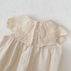 2024 New Arrivals  Infant Baby Girls White Laces Round-collars One Pieces In New Summer Wholesale
