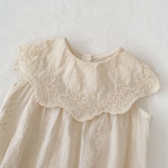 2024 New Arrivals  Infant Baby Girls White Laces Round-collars One Pieces In New Summer Wholesale