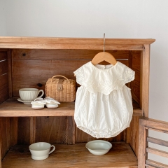 2024 New Arrivals  Infant Baby Girls White Laces Round-collars One Pieces In New Summer Wholesale