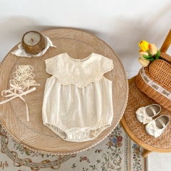 2024 New Arrivals  Infant Baby Girls White Laces Round-collars One Pieces In New Summer Wholesale