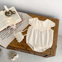 2024 New Arrivals  Infant Baby Girls White Laces Round-collars One Pieces In New Summer Wholesale