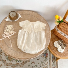 2024 New Arrivals  Infant Baby Girls White Laces Round-collars One Pieces In New Summer Wholesale