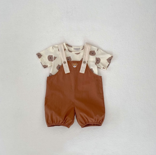 2024 New Summer Baby Unisex Little Bear Jumpsuit Combo T-shirt Sets Wholesale