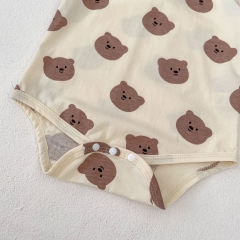 Ins 2024 Infant Baby Girls Little Bear Head Print One Pieces In New Summer Wholesale