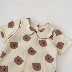 Ins 2024 Infant Baby Girls Little Bear Head Print One Pieces In New Summer Wholesale