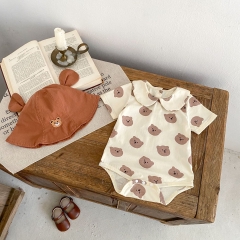 Ins 2024 Infant Baby Girls Little Bear Head Print One Pieces In New Summer Wholesale