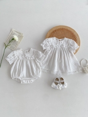 2024 New Arrivals Infant Baby Girls White Laces One Pieces&Dress In New Summer Wholesale