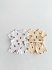 Ins Infant Baby Girl Little Bear Around Tops With Shorts Sets Wholesale