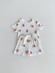 Ins Infant Baby Girl Little Bear Around Tops With Shorts Sets Wholesale