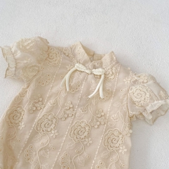 Ins Infant Baby Girls Jacquard Embroidery Chinese Style One Piece Wholesale