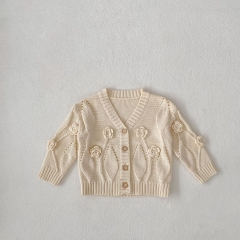 New Autumn Infant Baby Girls Flowers Pattern Jacquard Embroidery Long Sleeves Single Breasted Knit Cardigan Wholesale
