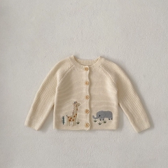New Autumn Infant Baby Girls Animals Pattern Embroidery Long Sleeves Single Breasted Knit Cardigan Wholesale