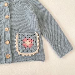 New Autumn Infant Baby Girls Flowers Pattern Hollow-Out Pockets Long Sleeves Single Breasted Knit Cardigan Wholesale