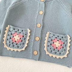 New Autumn Infant Baby Girls Flowers Pattern Hollow-Out Pockets Long Sleeves Single Breasted Knit Cardigan Wholesale